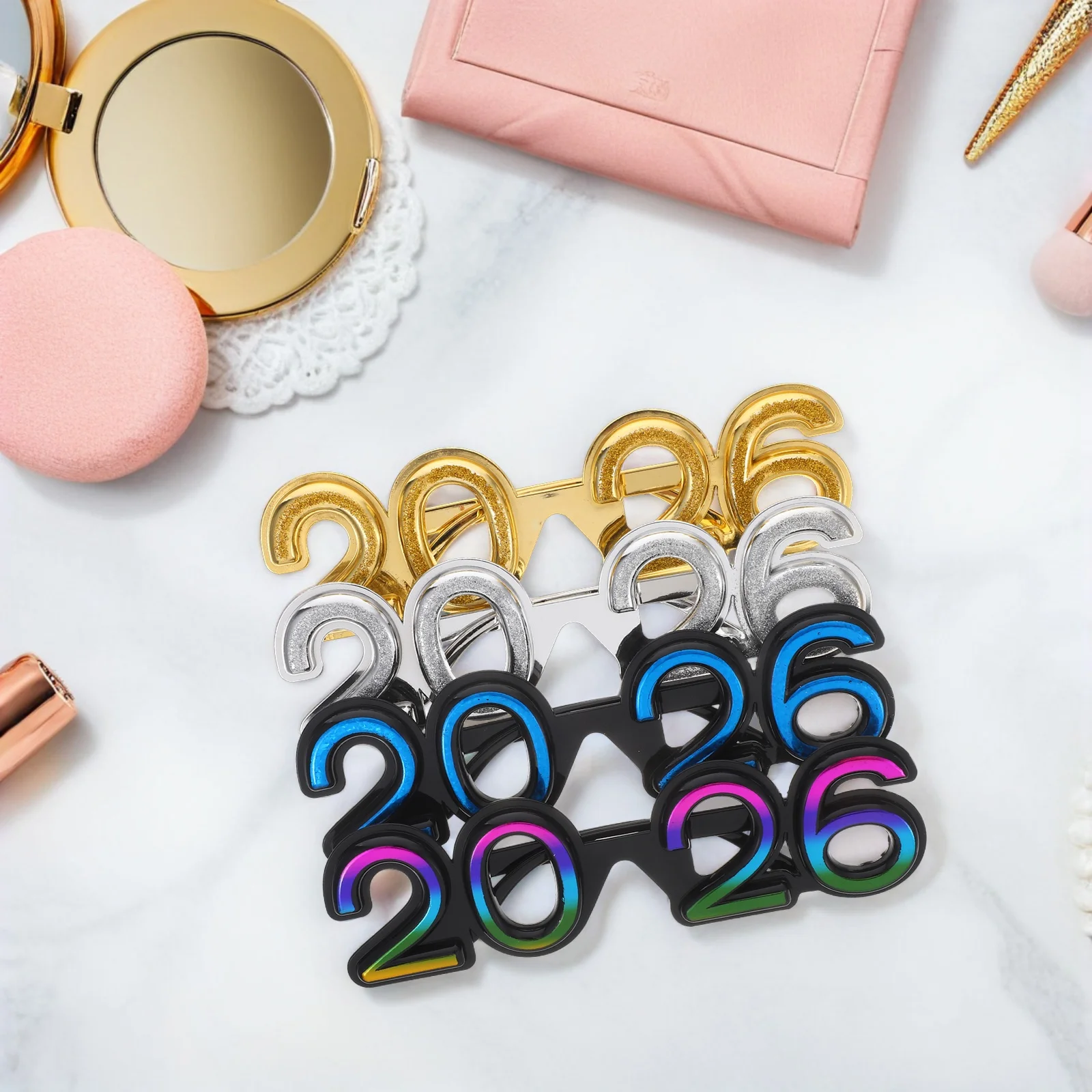 

4Pcs 2026 Number Glasses Festive Party Eyeglasses Glitter Design New Years Eve Photo Props Holiday Celebration Accessories 2026