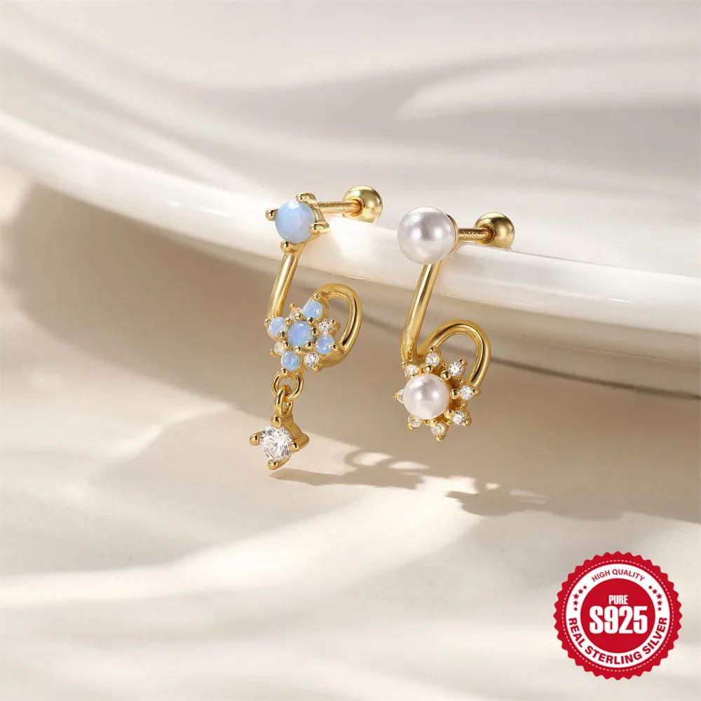 

CANNER 1PC S925 Silver Natural diamond earrings Flat Head Thread Puncture Stud Earring For Women Flower Piercing Ins Jewelry