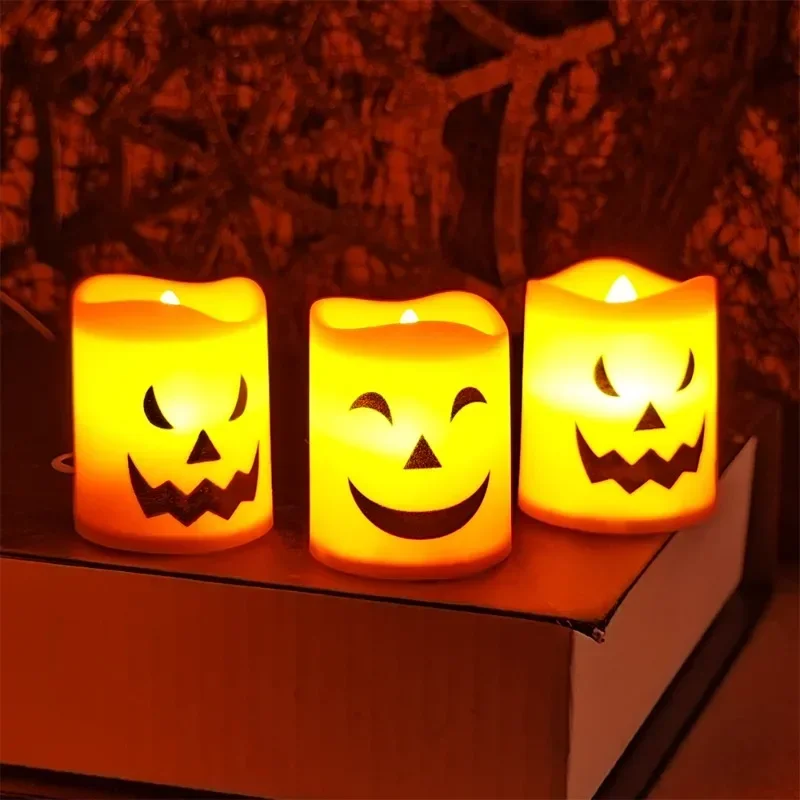 

12 or 1PCS Pumpkin Candle Light LED Battery Powered Electronic Flameless Candles Halloween Home Decor Lamp Party Ornaments Props