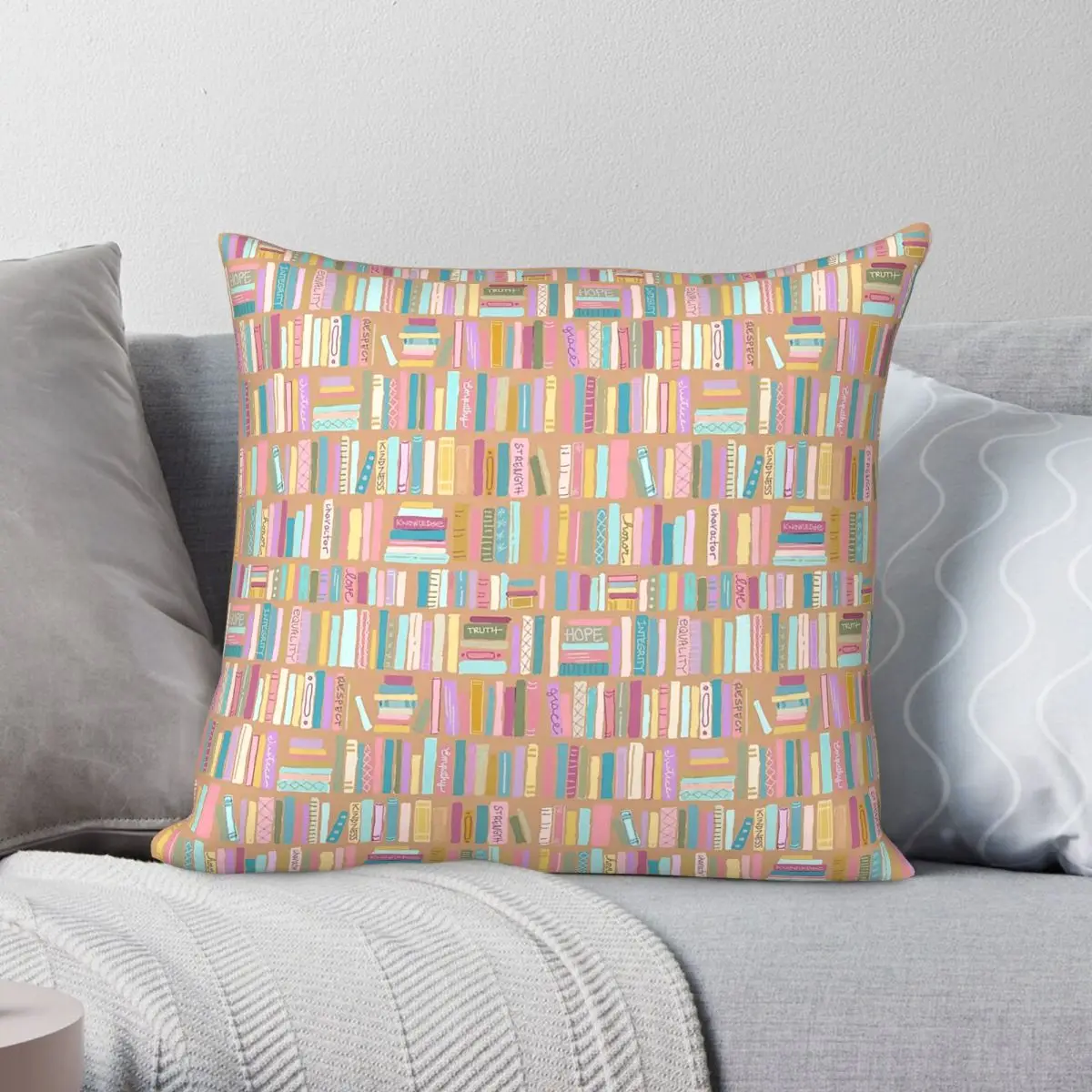Integrity Bookshelf Sand Color Square Pillowcase Polyester Linen Velvet Decorative Throw Pillow Case Sofa Seater Cushion Case