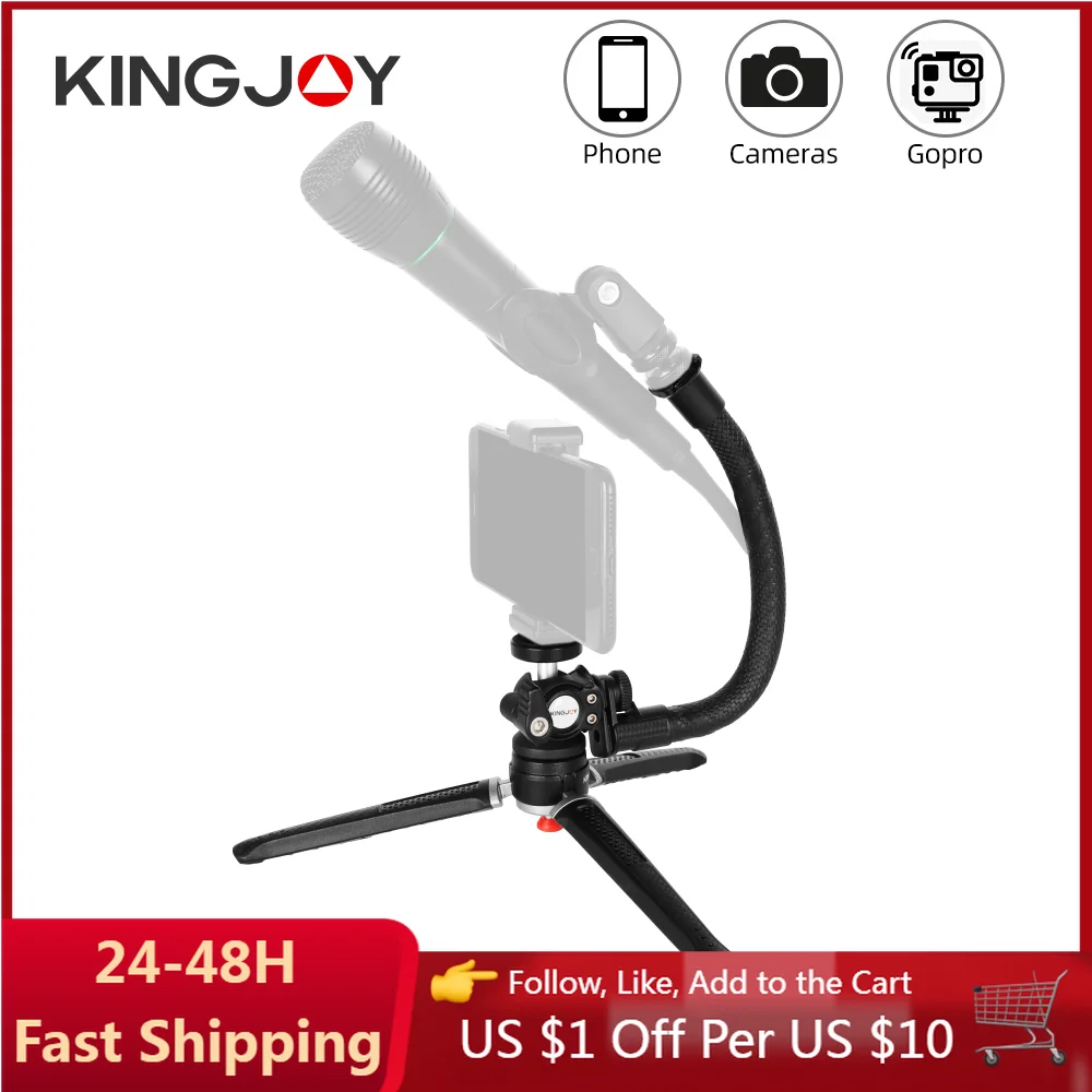 

KINGJOY Extend Tripod Desktop Flexible Selfie Stick Phone Bracket with Silicone Hose for Microphone, Video Live Streaming Record