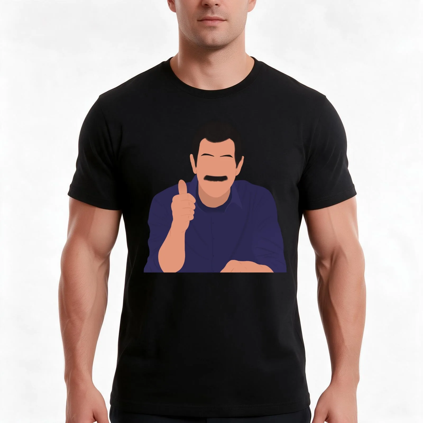 Modern Family Phil Thumbs Up Mustache Fan Art T-Shirt Summer Casual Cotton Tee Oversized Streetwear Tops Unisex Men Women
