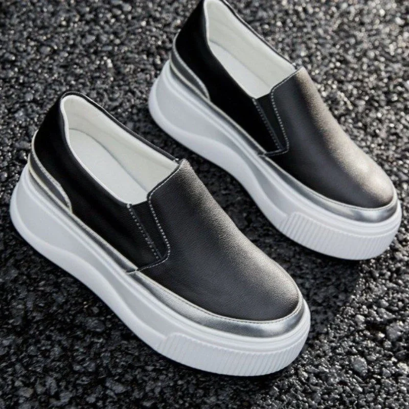 

Women's Slip On Flatform White Sneakers Soft Leather Chunky Loafers Summer Korean Style Comfort Shoes​