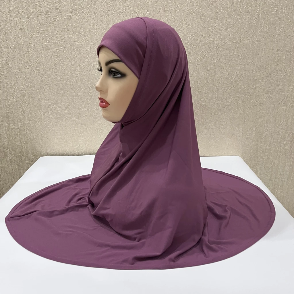 H292 Plain Two Pieces Large size muslim hijab with chin part top quality amira pull on islamic scarf hot sell headscarf