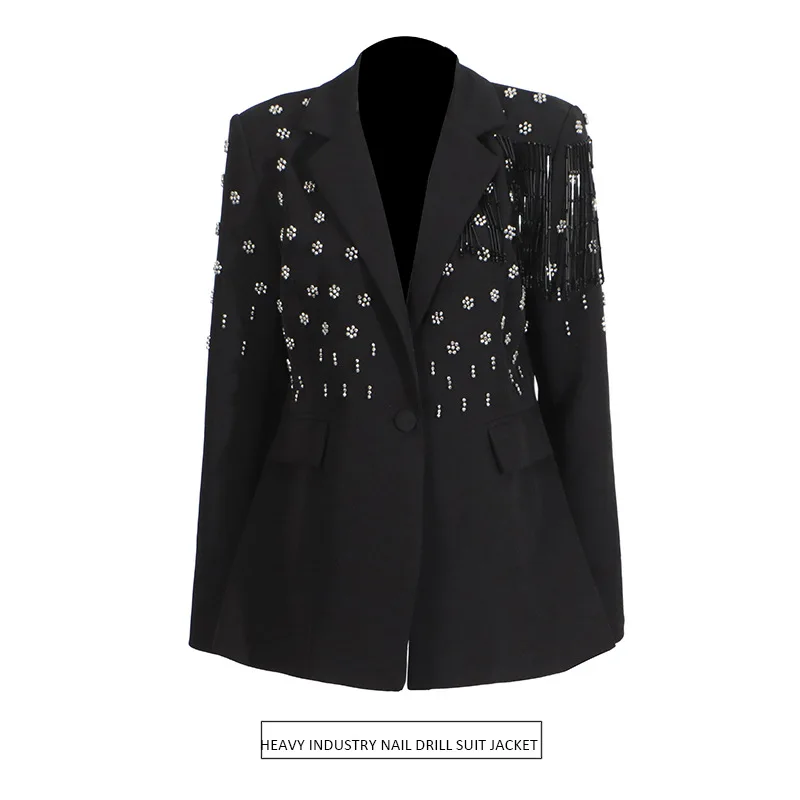 

Темперамент знаменитостей, однотонный маленький костюм, лето 2021, новый нишевый индивидуальный пиджак с бахромой для ногтей, женский пиджак