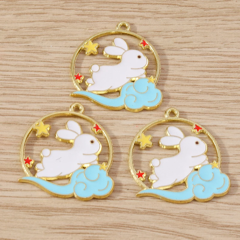 10pcs Mix Cartoon  Animal Rabbit Charms Enamel Mid-Autumn Festival Charms Pendant for Jewelry Making DIY Earrings Necklaces Gift