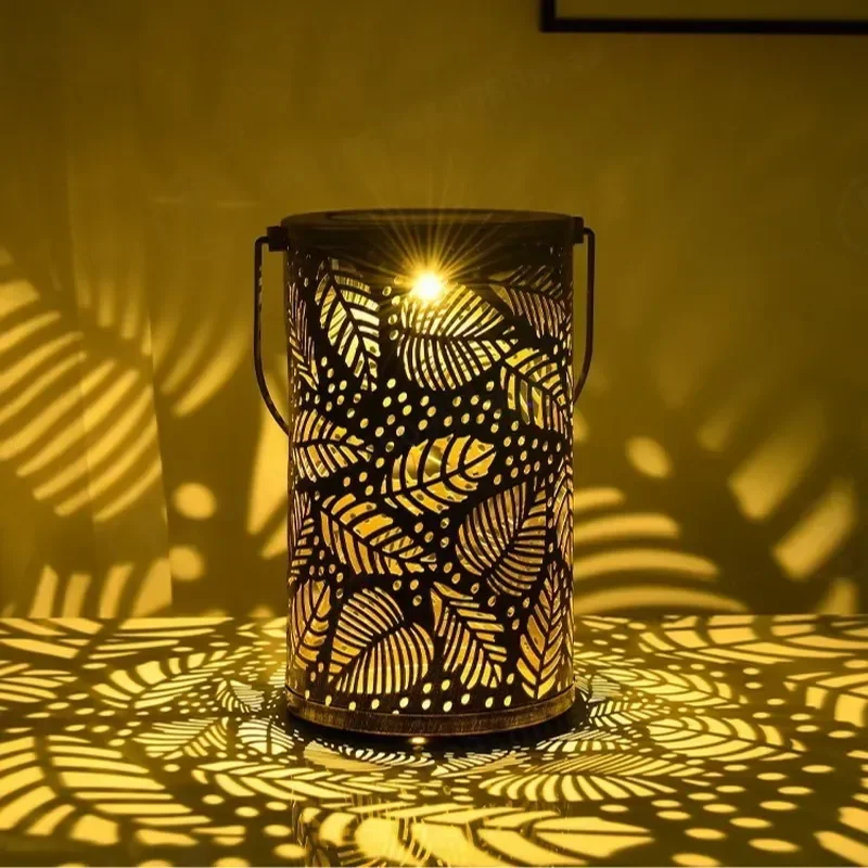 Solar Lighting Lanterns Wrought Iron Garden Hollow Hanging Lights Home Villa Courtyard Decoration Ambient Lights Solar Panels