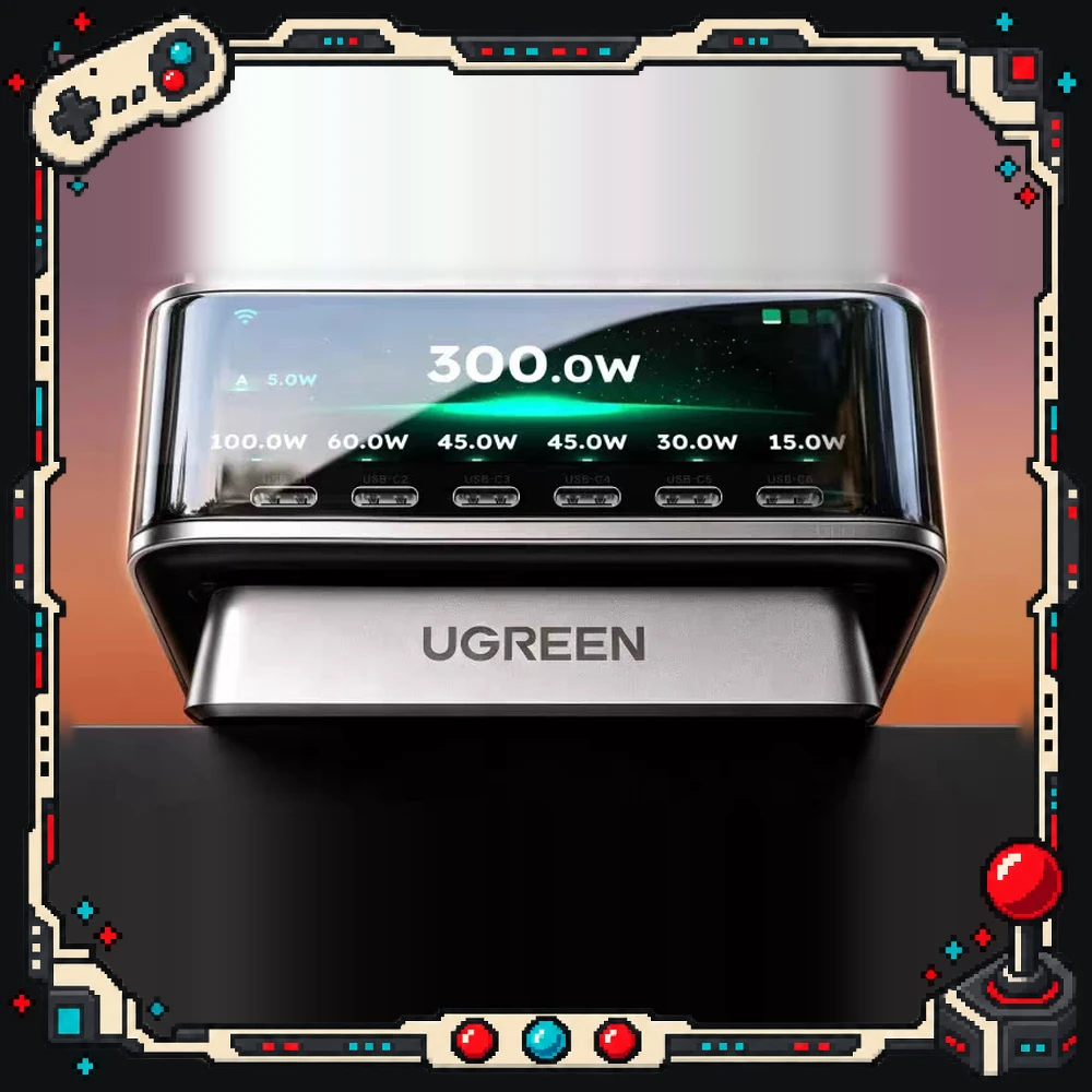 UGREEN X783-75561 Desktop GaN Charger 300W 8 Ports 6 USB-C USB-A DC 240W USB-C 140W 3.02 Inch Screen App Control