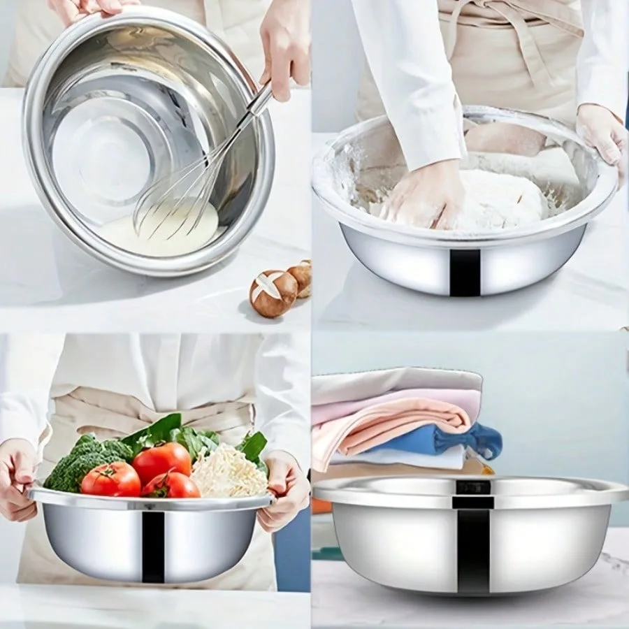 5 Sizes Stainless Steel Mixing Bowl Set Large Capacity Metal Bowl for Home Restaurant Food Preparation