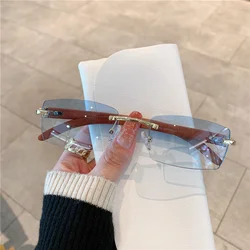 KAMMPT-gafas de sol sin montura para hombre y mujer, lentes de sol diseño de madera de marca de lujo, Retro, a la moda, UV400, para viajes al aire libre