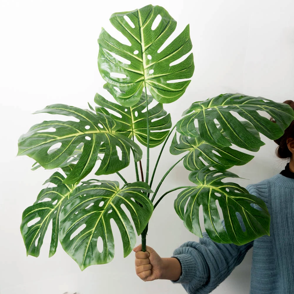 67-85cm Large Artificial Palm Tree Fake Plant Branch Tropical Banana Leaves Green Plastic Monstera Leafs For Home Garden Decor