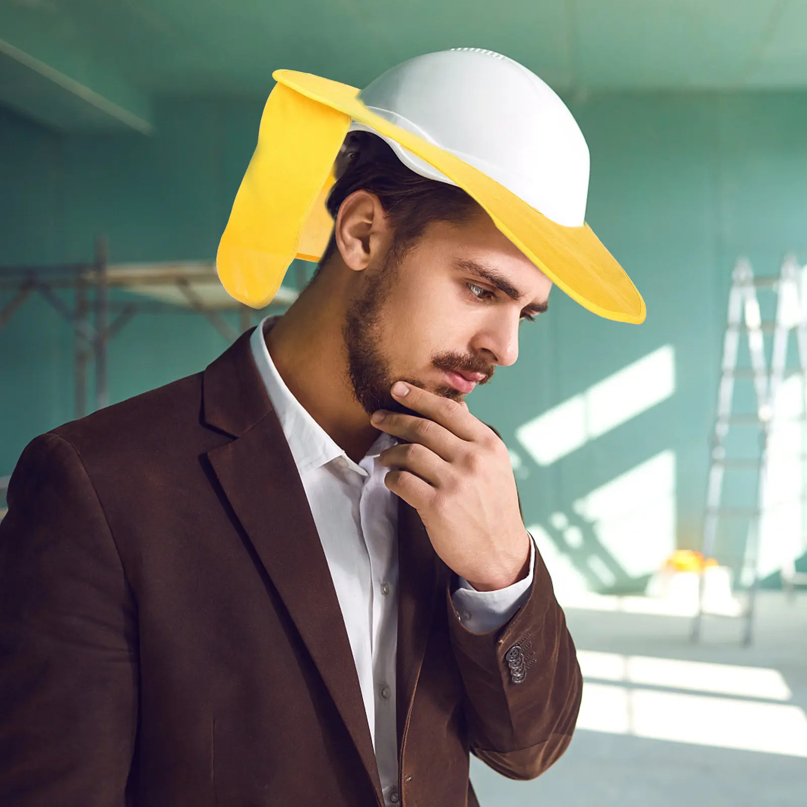 

1Pcs Safety Hat Sun Visor Yellow Foldable Sunproof Hat Brim Protective Curtain for Outdoor Construction Building Site