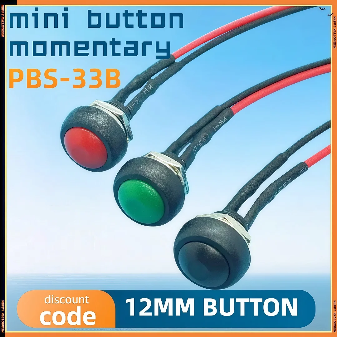 

12mm Momentary Push Button Switch On Off Mini Round Switch Waterproof PBS-33B 3A 125V AC with Pre-soldered Wire BOYUE