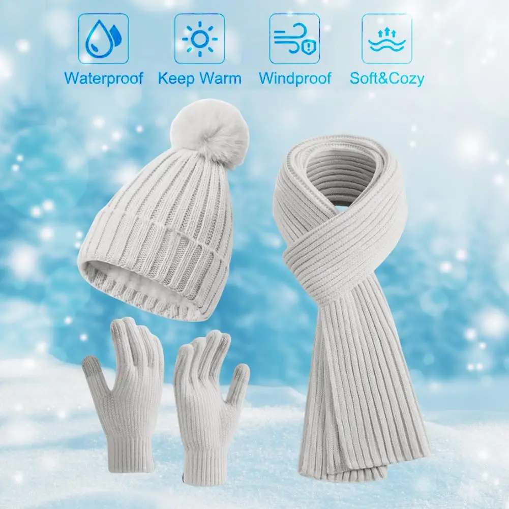 Touch Screen Gloves Winter Hat Scarf Gloves Set Knitted Thick Warm Unisex Outdoor Cycling Beanie Set with Touch Screen