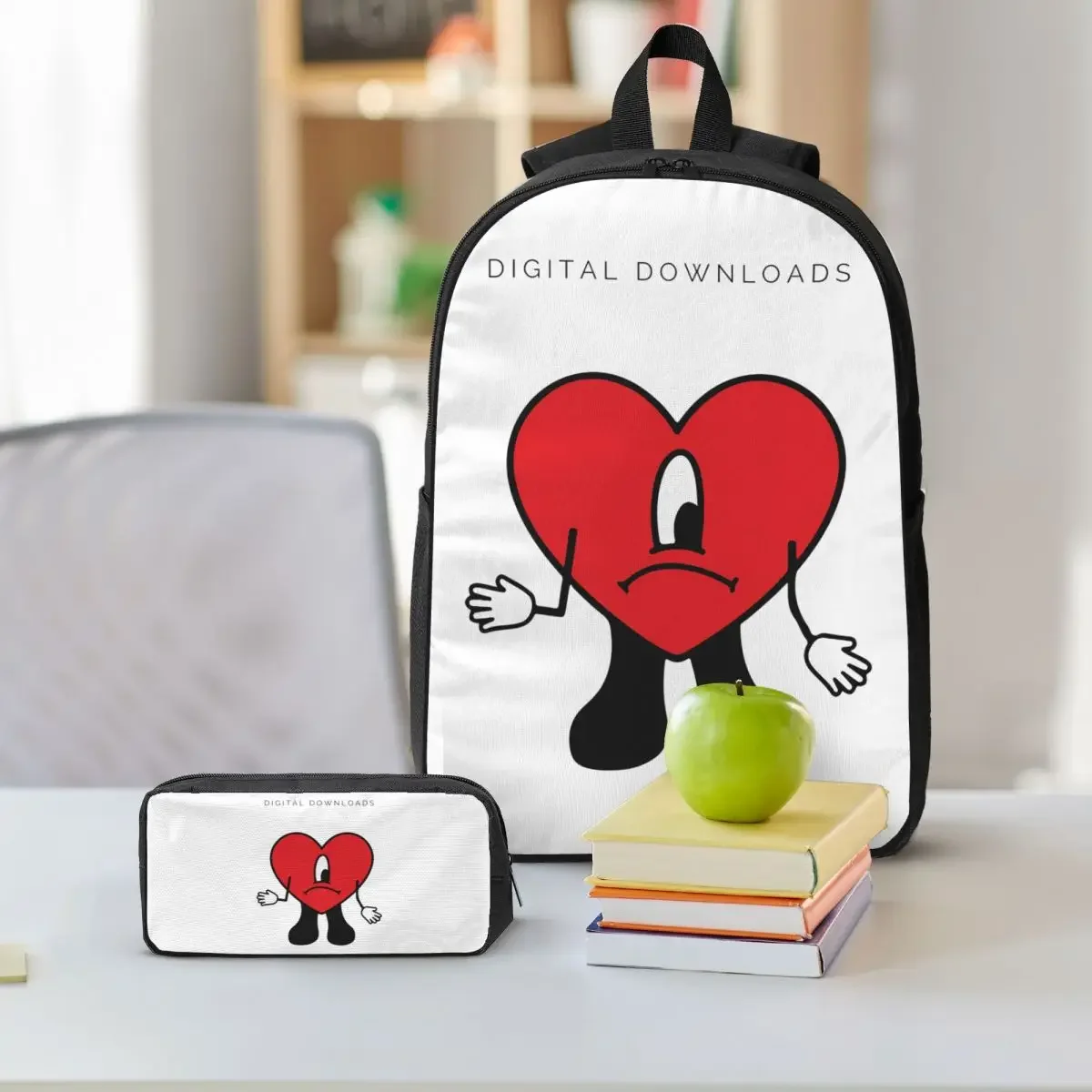 Bad Bunny Rapper Reggaeton Artist Backpack Boys Girls BookBag School Bag Shoulder Bags 3ps Insulated Lunch Bag Pencil Case
