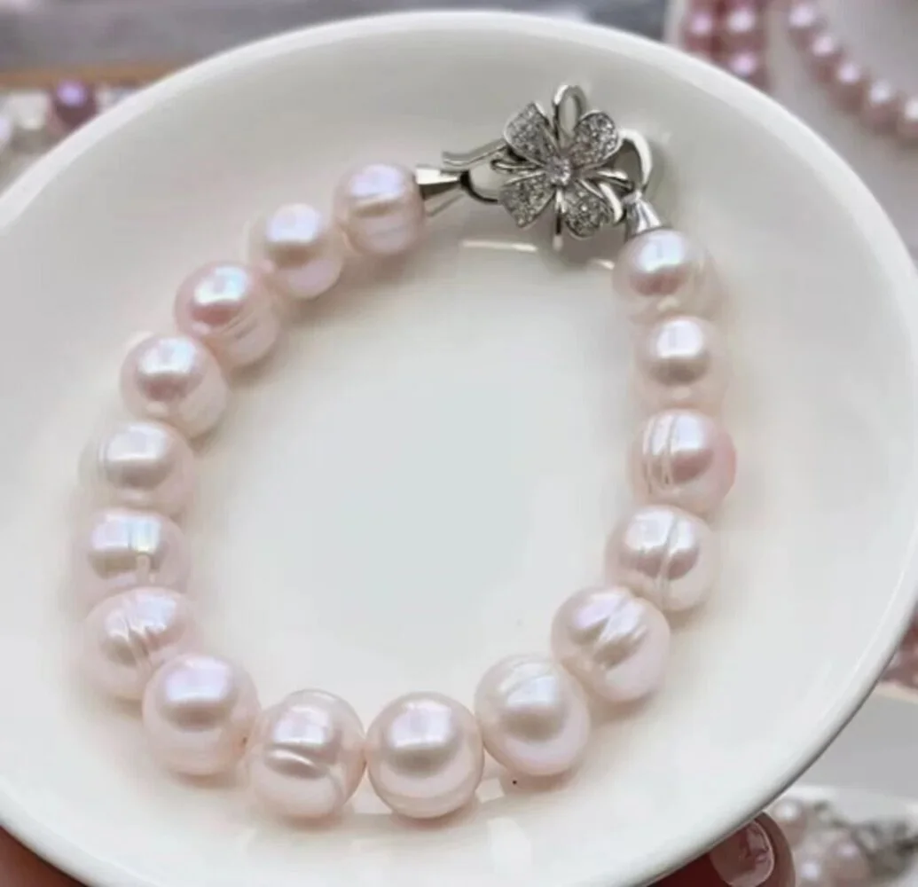 

Великолепный браслет из натурального жемчуга Южных морских вод, класса ААА, 10-11 мм, розово-белый, круглой формы, 7,5-8 дюймов, 925 пробы.