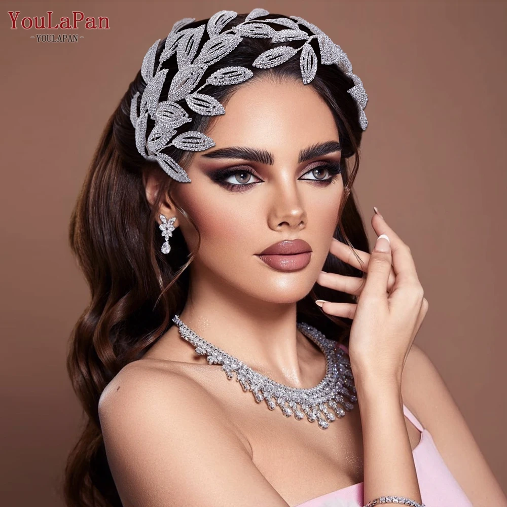 

YouLaPan Handmade Luxury Bride Wide Headband Silver Color Leaf Hair Accessories Wedding Party Women Tiaras Headpieces HP484