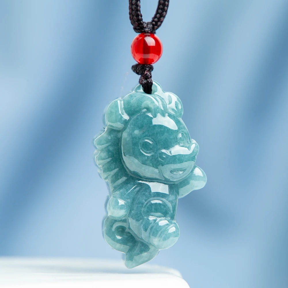 

TIMESWIND Zodiac Natural A-type Jade Blue Cartoon Three-d Horse Pendant Women Necklace with Certificate