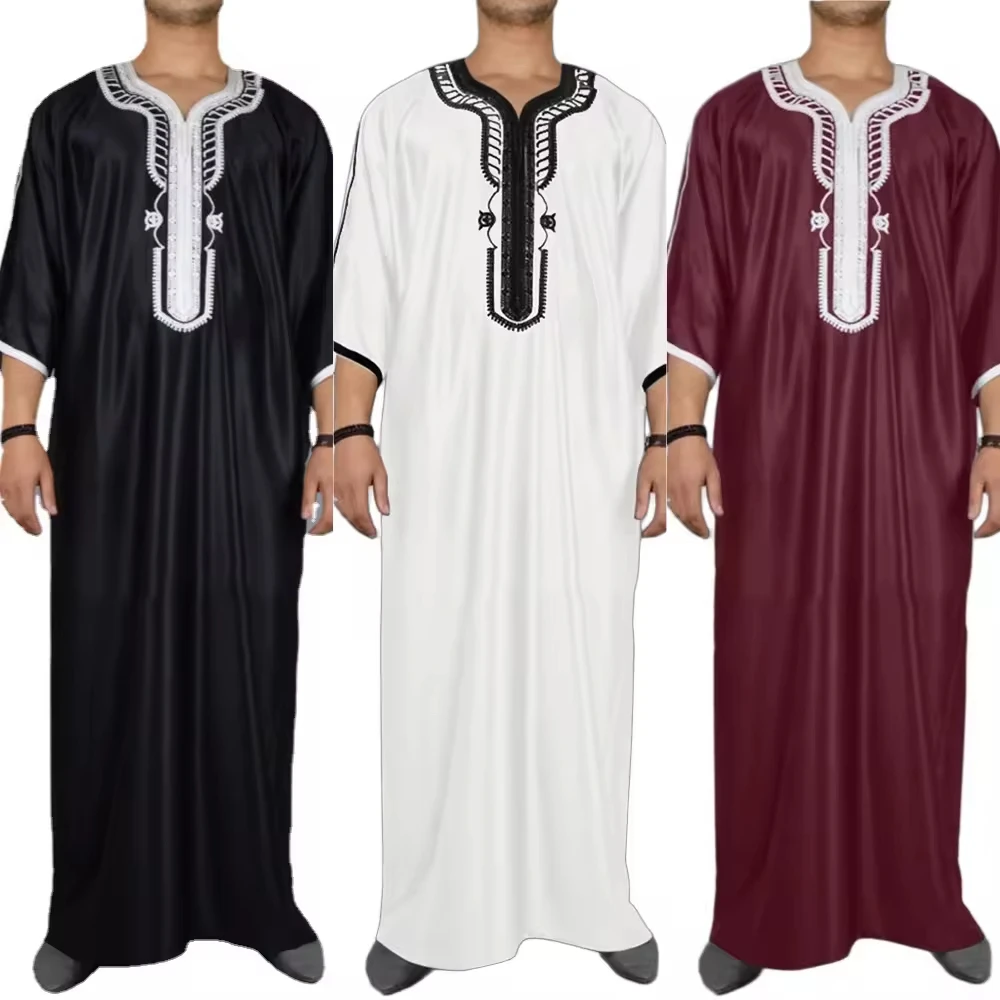 Men's White Thobe Cotton Robe Unisex Islamic Dress Muslim Gown Arab Style Long Sleeve Pullover Casual Wear All Season S-XXL