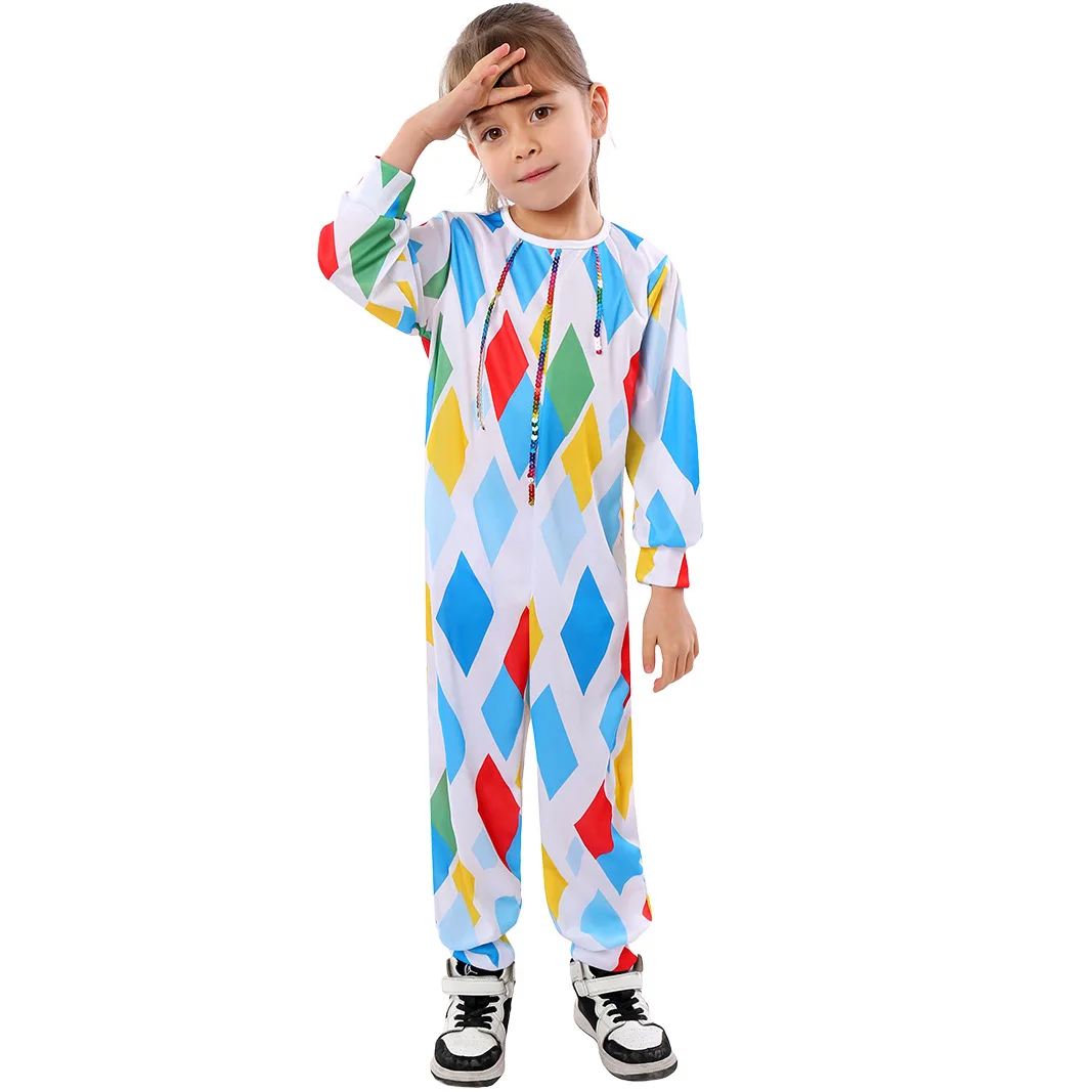 

Clown Jumpsuits Children Carnival Party Disguise Role-Playing Joker Clothing Contrast Color Cosplay Joker Halloween Costumes