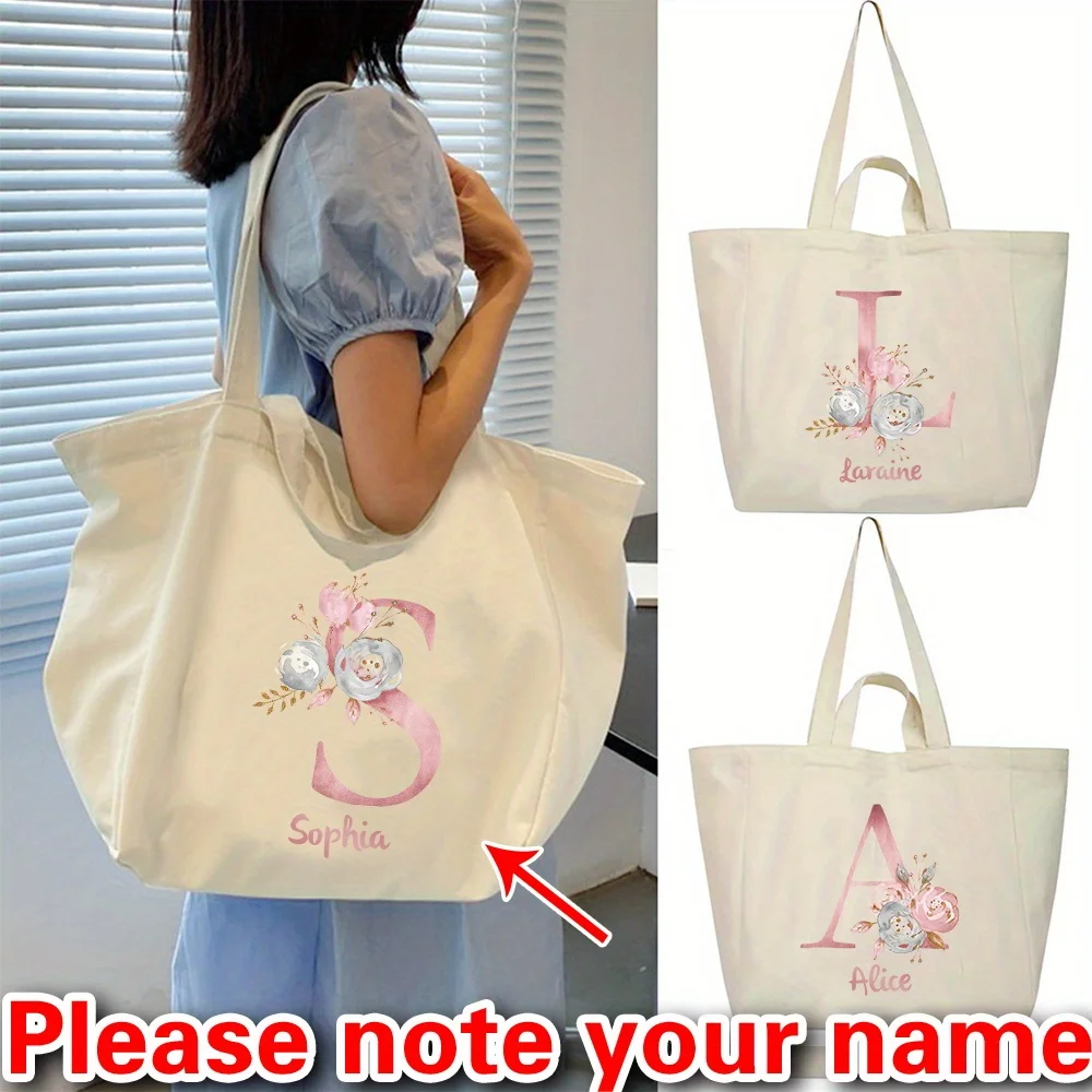 

Personalized Pink Letter Handbag Shoulder Bag Women's Handbag Large Capacity Shopping Bag Travel Storage Bag