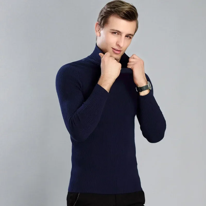 

MRMT 2025 Brand Autumn and Winter New Men's Thick High Collar Sweater Solid Color for Male Fashion Casual Slim Tops Sweater