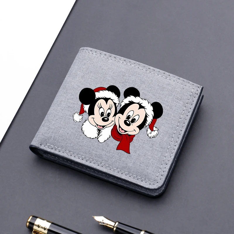 

Disney Mickey Minnie Square Nylon Wallet Anime Cartoon Christmas Print Money Clip Cute Kawaii Portable Storage Bag Birthday Gift