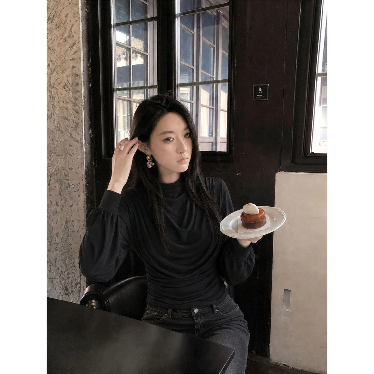 Elegant Casual Style Long Sleeve T-Shirt Women's Spring Autumn Fashion Design Flounce Sleeve Empire Waist Slimming Top