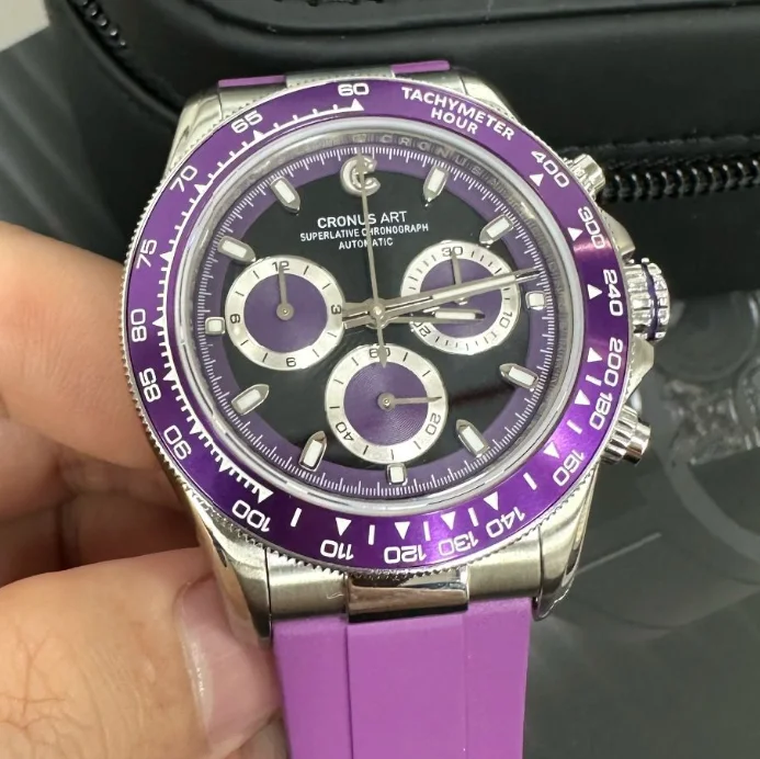 CRONUSART Men Chronograph Watch 40mm Automatic Mechanical Wristwatch Luminous Sapphire Mirror Waterproof FKM Strap Ceramic Bezel