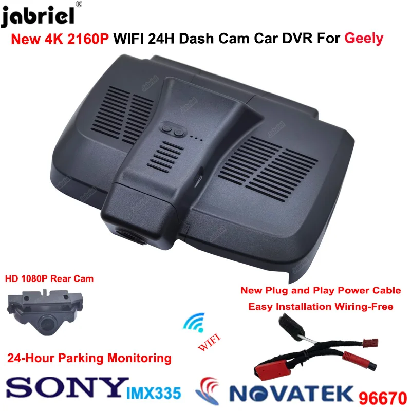 Jabriel Plug And Play Auto Wifi 4K UHD 2160P Dash Cam Front and Rear Camera For Geely Xingyue S FY11 2.0TD DCT 2021 2022 Car DVR