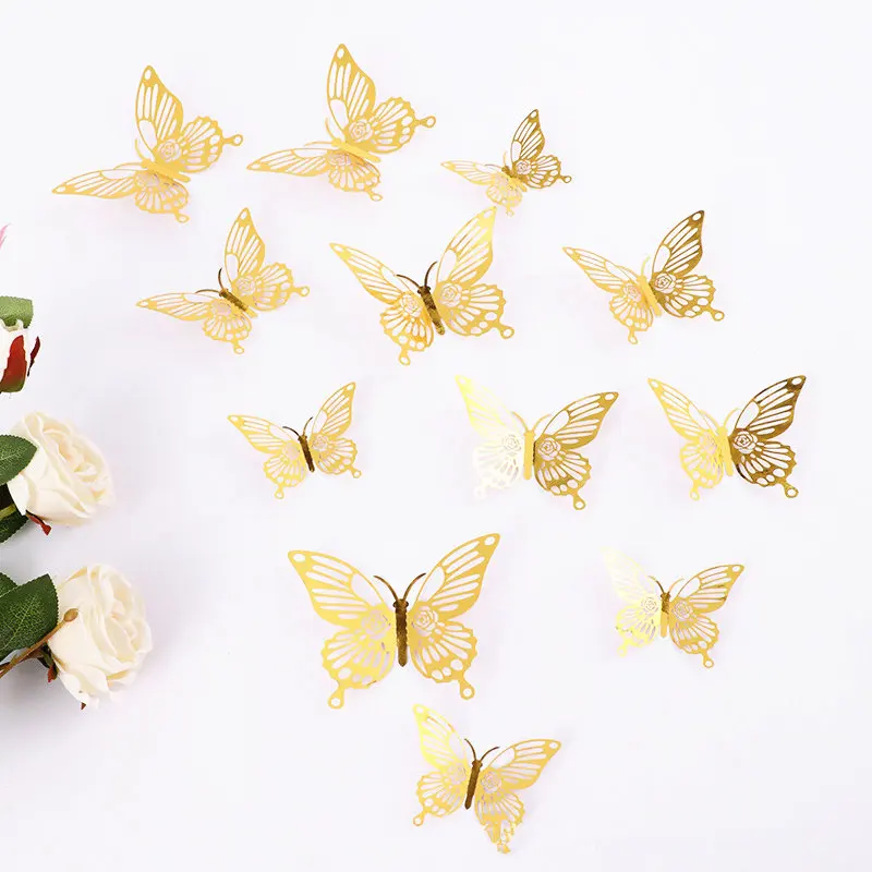 1set 12pcs Butterfly Happy Birthday Cake Topper Gold Purple A Folding Butterfly Weddind Cake Topper Baby Shower Party Decoration