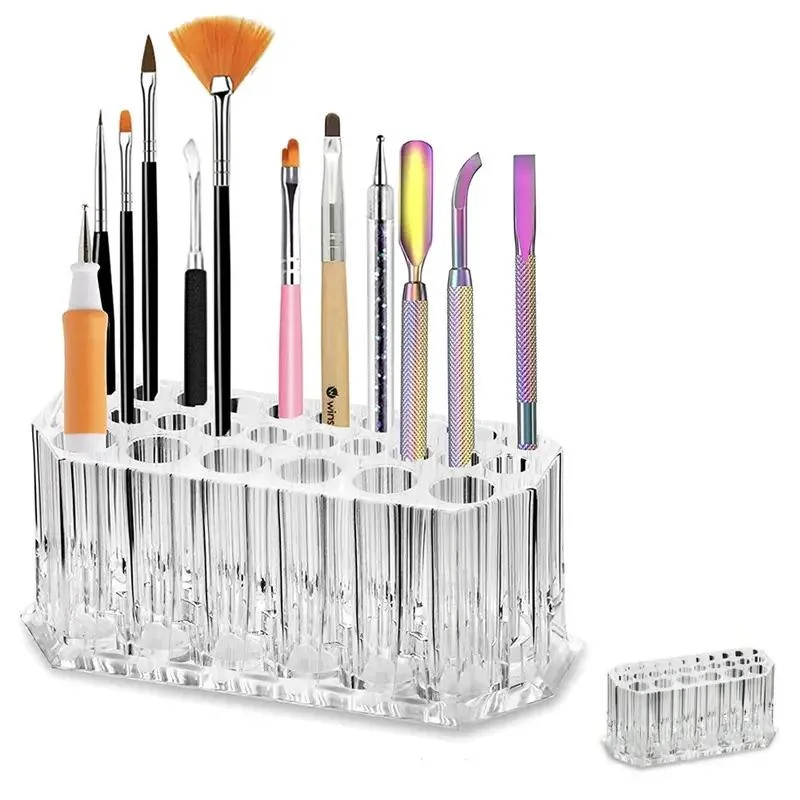26 فتحة من الأكريليك الشفاف لفرشاة الماكياج، دلو تخزين، قلم تحديد العيون، قلم تخزين الأظافر، تخزين المكتب، صالون عائلي قابل للتطبيق #4