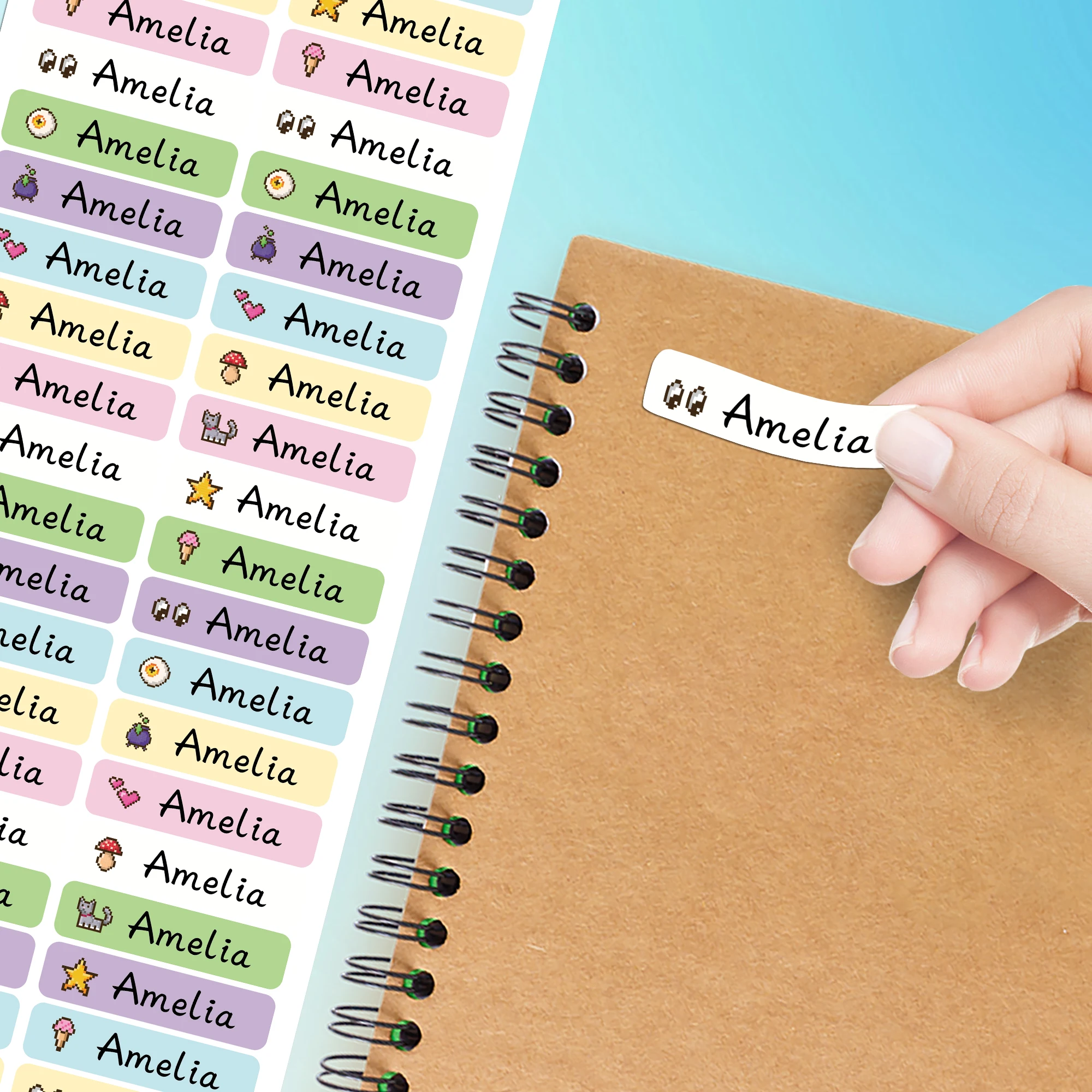 Personalized Waterproof Name Tags Stickers Pixel Pattern Personalized Self Adhesive Kids School Label Child Stationery Tag In image 2