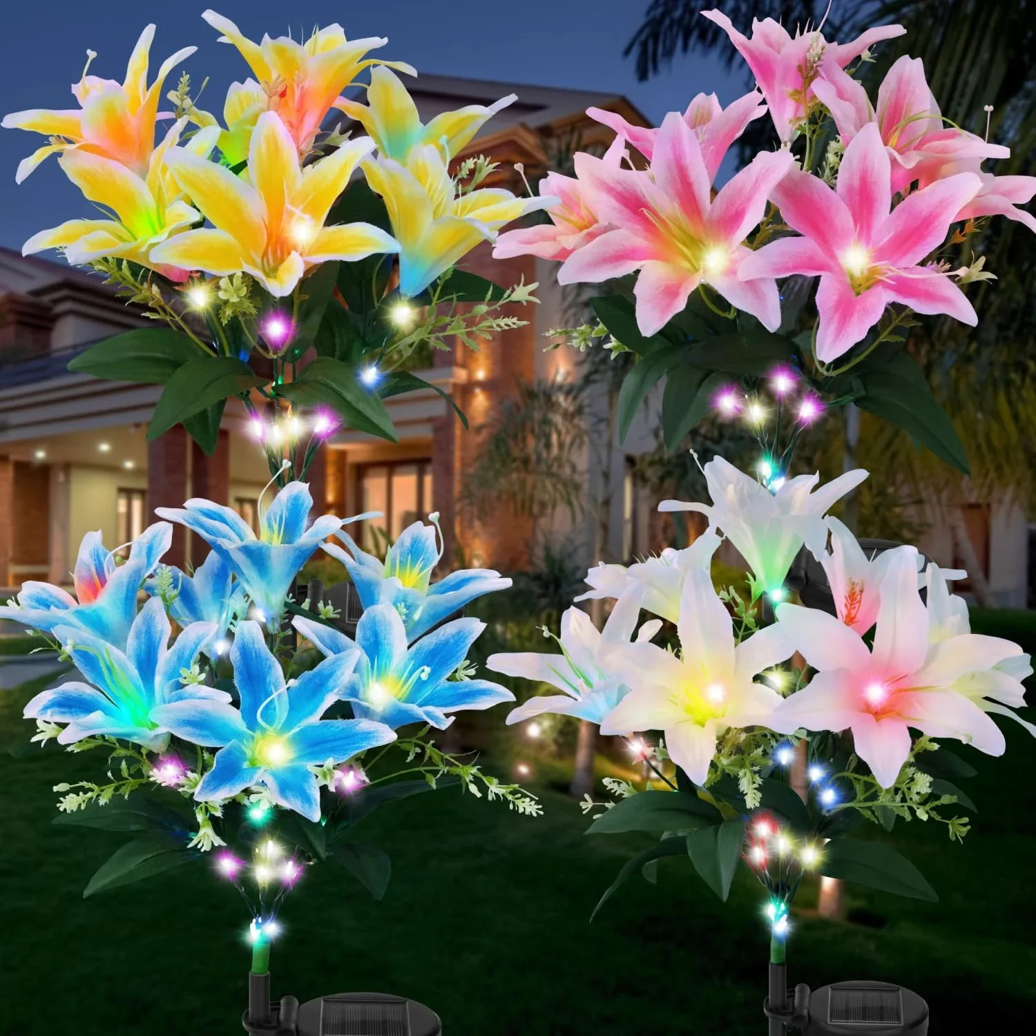 Luces solares de flor de orquídeas de 7 cabezales, lámpara de decoración de paisaje impermeable para exteriores, para jardín, patio, camino, porche, césped, decoración de patio trasero