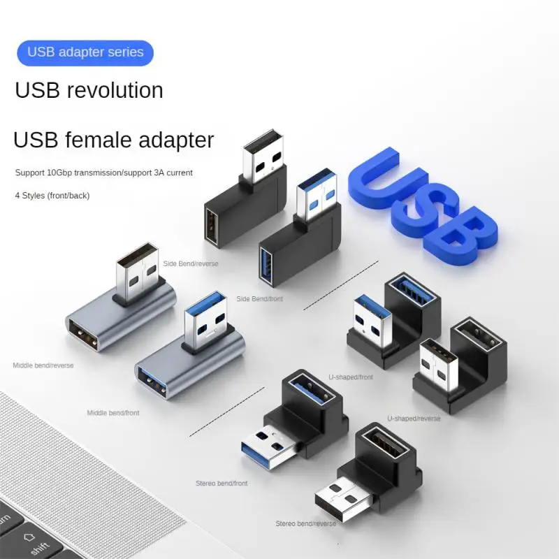 Adaptador de extensión USB 3,0 de ángulo recto de 90 grados, codo hacia arriba, conector USB de 10Gbps para PC, convertidor de enchufe de extensión macho a hembra