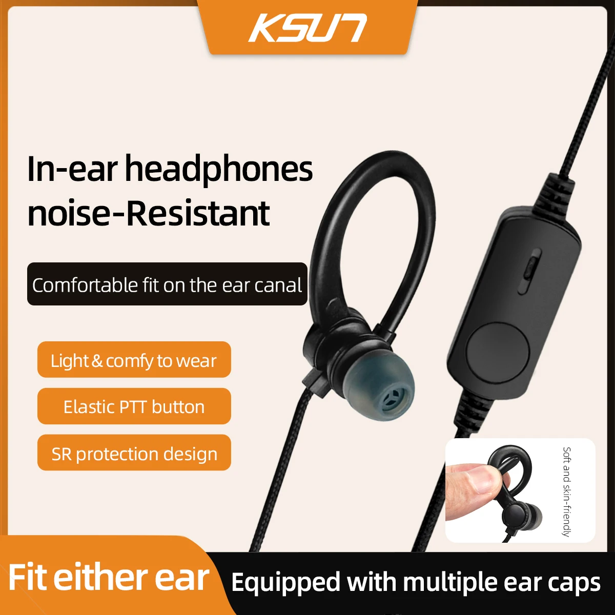 KSUN اسلكية تخاطب سماعة 2 دبوس K التوصيل PTT سماعة المحمولة سماعة راديو سماعة ل Baofeng Quansheng اكسسوارات