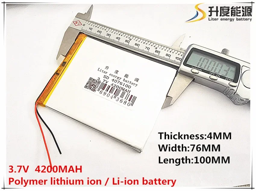 3.7V 4200mAh 4076100 Lithium Polymer Li-Po li ion Rechargeable Battery cells For Mp3 MP4 MP5 GPS mobile bluetooth