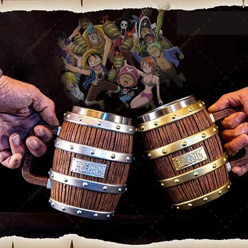 Anime One Piece Figure Wine Barrel Cup Ace Luffy Sabo Cheers Gold Silver Ornament Doll Pvc Action Model Dolls Collection Toy