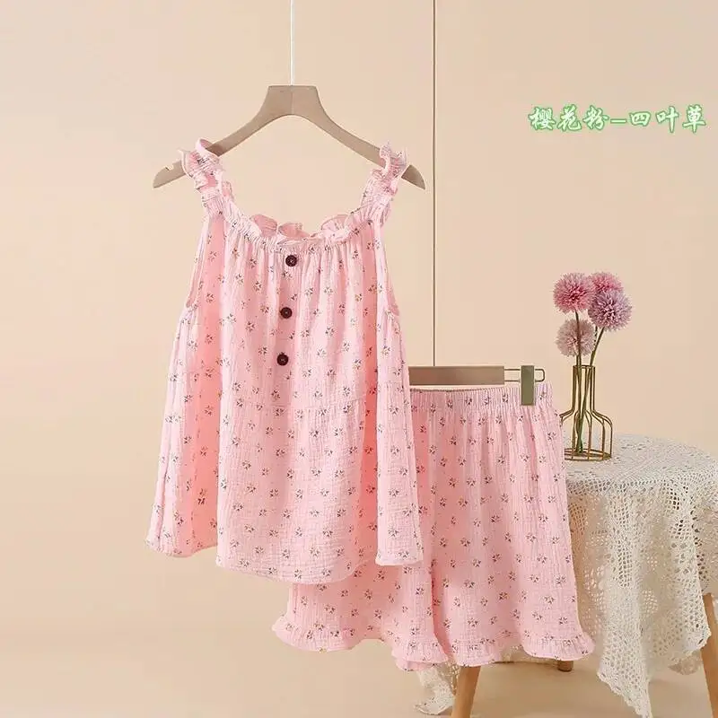 الصيف المرأة باما الملابس حبال القمم مع السراويل 2 قطعة مجموعة فضفاضة لينة وتنفس ملابس المنزل Pijamas De Mujer