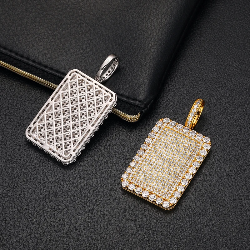 Fine Square Hang Tag Moissanite Pendant Necklace For Men Hip Hop Jewelry With 925 Sterling Silver Tennis Chain