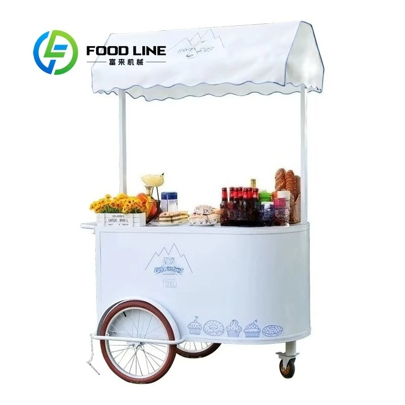 

Customized Fast Food Cart Hand Push Ice Cream Cart Mobile Outdoor Street Food Vending Cart for Food Bike Business Sale