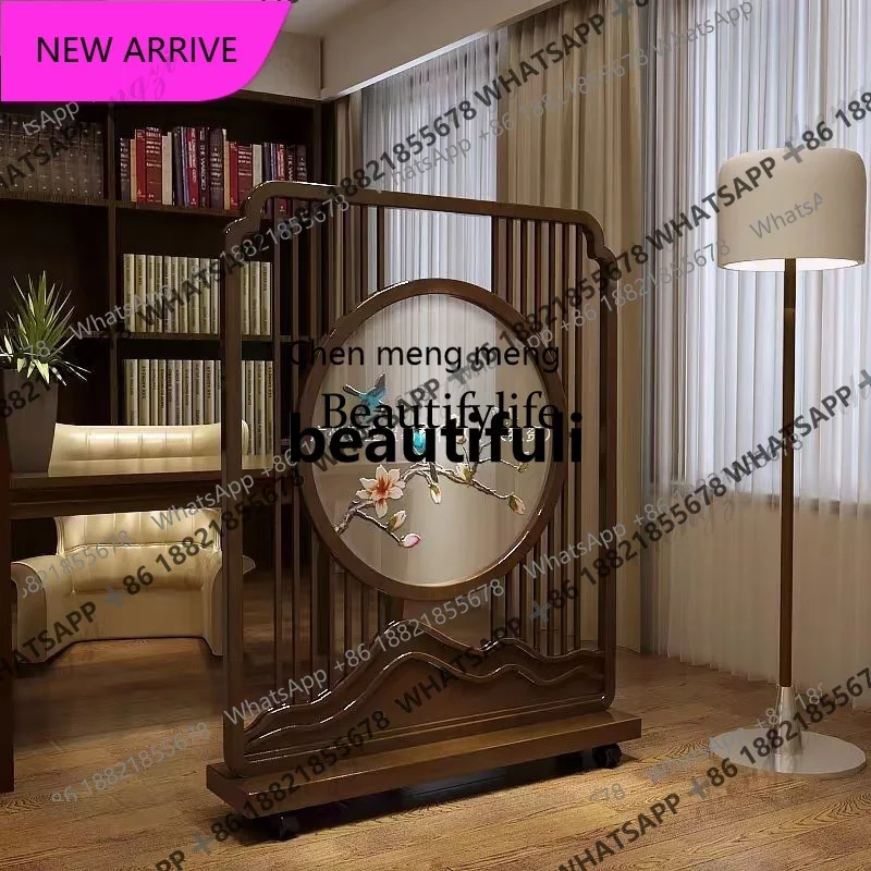 D5556 Solid wood screen, living room entry partition, double-sided embroidery, bedroom cover decoration, household seat screen
