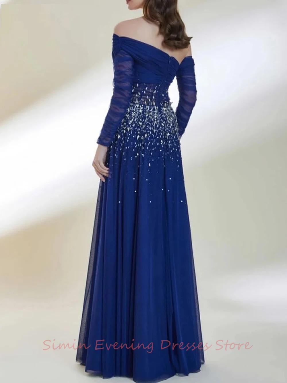 Strapless Ruffle Beaded Lace A-Line Simple Long-Sleeves Floor-Length Saudi Arab Evening Elegant Party dresses for women 2024