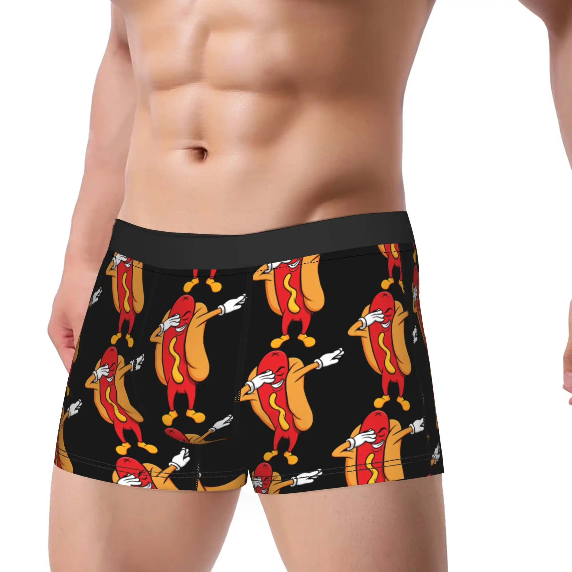 Dabbing Pose Hot Dog Cartoon Mascot Character Underwear  Print Boxershorts Trenky Male Panties Elastic Shorts Briefs Gift Idea
