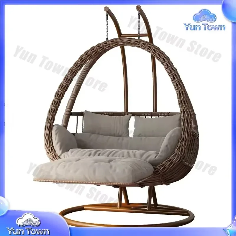 Hanging Basket Rattan Chair for Indoor Balcony Outdoor Courtyard Double Swing Lazy Chair for Home Decor Patio Garden Seating