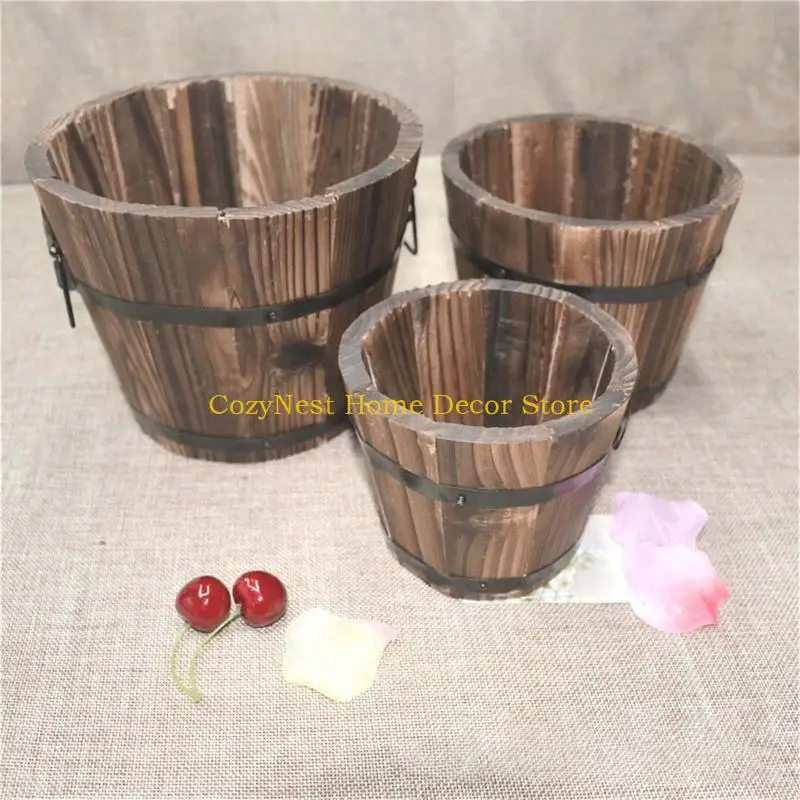 92MF Barrels Planter Farmhouses Flower Bucket Flower Pots Indoor Garden Decors