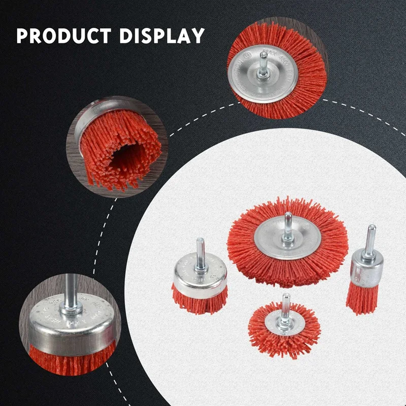 4Pcs Nylon Filament Abrasive Wire Cup Brush Nylon End Brush Kit For Drill Rotary Tool With 1/4 Inch Shank