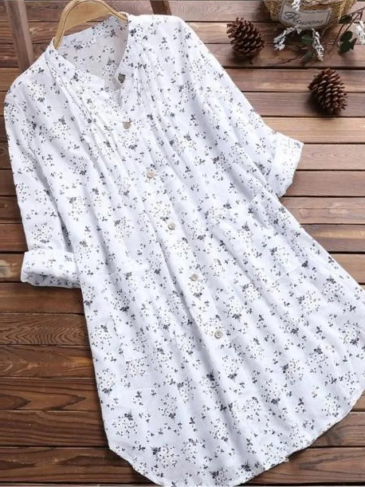 Dame Blumen Druck Hemd Casual Langarm Stehen Neck Taste Lose Shirts Tops Für Frauen Boho Urlaub frauen Kleidung Frühling