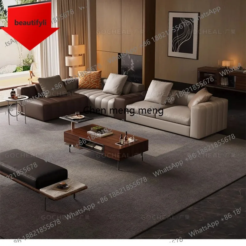 X188 Sofa living room large apartment first layer cowhide Italian piano key villa combination