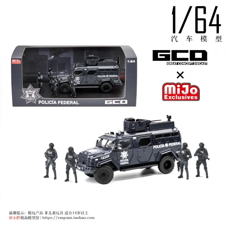 Pre Sale GCD&Mijo 1:64 Explosion Proof Armored Vehicle Police Doll Set Die Casting Alloy Car Model Adult Collection Ornament